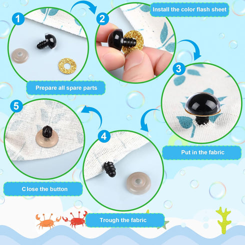 UPINS 180Pcs Safety Eyes and Noses for Amigurumi Large Plastic Craft Crochet Eyes for Stuffed Animals DIY Puppet Bear Toy Doll Making Supplies...