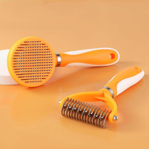 Pet Grooming Brush and Self Cleaning Slicker Brush, Dog Brush Cat Brush for Shedding, Undercoat Rake for Dogs & Cats, Deshedding Dematting Brush f...