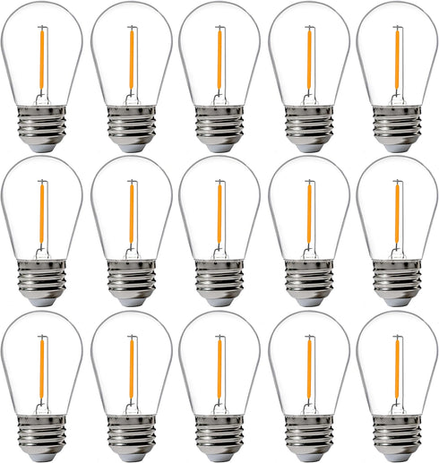 FLSNT 15 Pack Outdoor LED Replacement Bulbs for String Light, S14 LED Hanging Light Bulbs for Patio, Garden, E26 Base, 2200K Warm White, Non-Dimma...