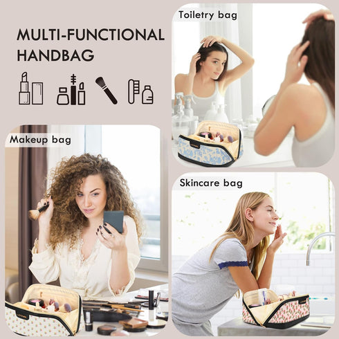 Travel Makeup Bag, Large Capacity Cosmetic Bags for Women, Water-Resistant Portable Travel Toiletry Bag Skincare Bag Stuff for Women with Handle a...