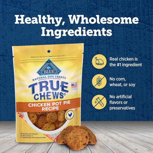 Blue Buffalo True Chews Dog Treats, Made in the USA with Natural Ingredients, Chicken Pot Pie Recipe, 12-oz. Bag...