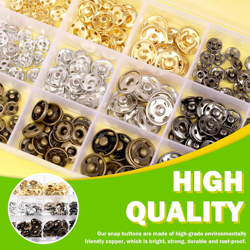 Keadic 152Pairs 3 Style Sewing Hooks and Eyes Closure Assortment Set, 9/10/12mm Metal Snaps Buttons Fasteners Press Studs Clothing Fixing Tools fo...