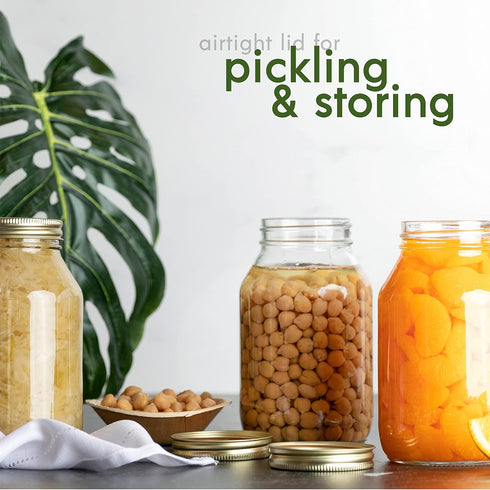 Regular-Mouth Glass Canning Mason Jars (4 Pack) , 32-Ounce (2 Pint) Glass Canning Jars with Gold Metal Airtight Lids and Bands for Canning Preserv...
