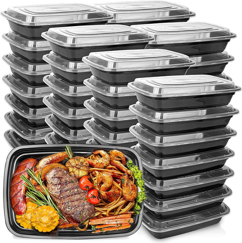 50-Pack Food Prep Containers, 1000ML/ 34 OZ Microwavable Food Storage Containers with Lids, Reusable Plastic lunch Containers Lunch Boxes- Stackab...
