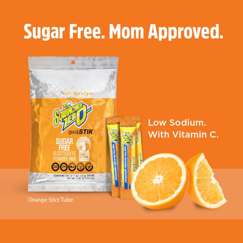 Sqwincher Zero Qwik Stik, Orange, Sugar Free, Low Calorie, Low Sodium Electrolyte Powder Hydration Drink Mix, .11 0z Packet (Pack of 50)...