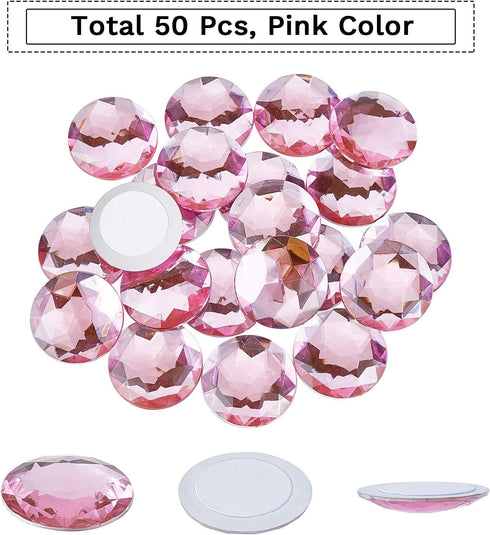 FINGERINSPIRE 50Pcs 30mm Flat Back Round Acrylic Rhinestone Self-Adhesive Plastic Circle Gems Stick On Jewels(Pink) for Costume Making Cosplay Jew...