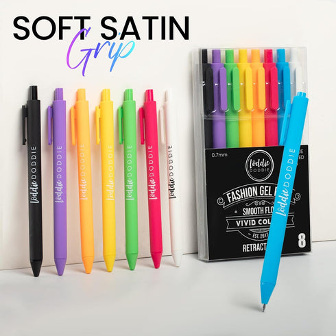 Loddie Doddie Vivid Gel Pens for Journaling and Note Taking 8 Pack, 0.7 mm Medium Point Smooth Writing Retractable Pens, No Bleed, Smear Smudge...
