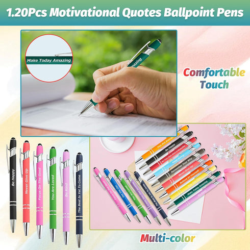 40 Pieces Inspirational Pens Kit - 20 Black Ink Pens Bulk, Bags Included - Motivational Pens Ballpoint with Stylus Tips - Inspirational Gifts Offi...