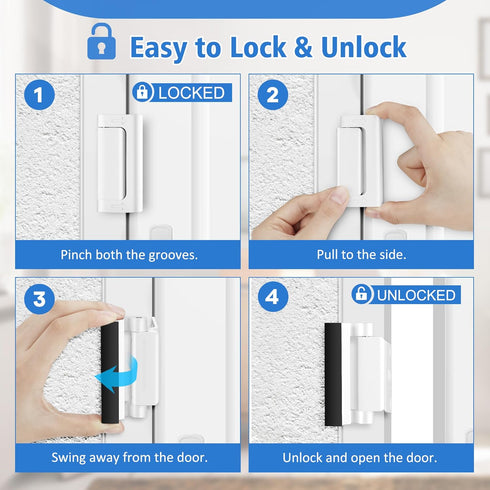 Home Security Door Lock, Childproof Door Reinforcement Lock, for Extra Home Security and Privacy, White, 2 Pack...