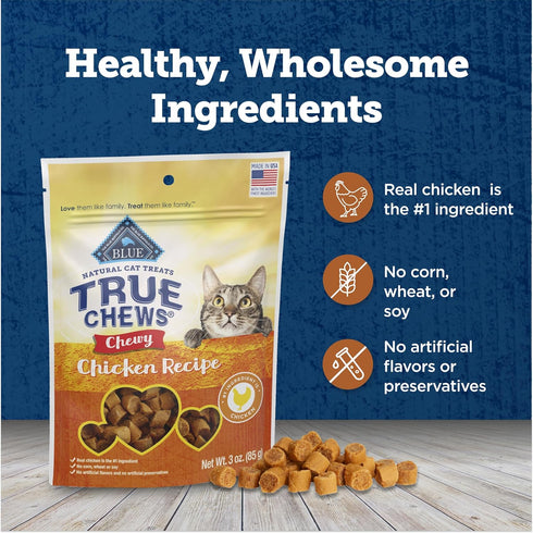 Blue Buffalo True Chews Natural Chewy Cat Treats, Made in the USA, Chicken Recipe, 3-oz. Resealable Bag...