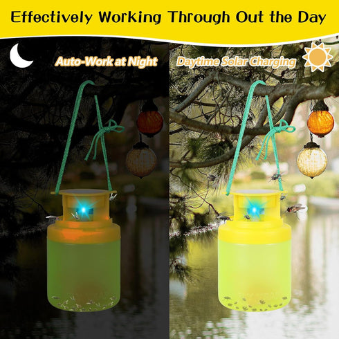 Outdoor Fly Trap, Fly Traps Outdoor Hanging Solar Powered, Reusable Fly Trap Indoor with Fly Bait, Non-Toxic Flying Insects Killer for Indoor Outd...