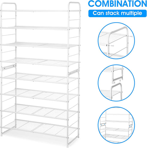 Simple Trending 4-Tier Stackable Shoe Rack, Expandable & Adjustable Shoe Organizer Storage Shelf, Wire Grid, White...
