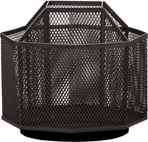 Annova Mesh Desk Organizer Rotate with 5 Compartments Spinning Tidy Candy/Pen Holder Office, Art Supply, Storage, Classroom, Home (Black)...