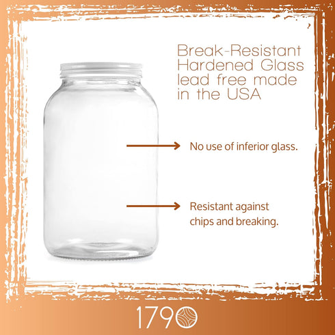 1790 Large Glass Jars with Lid - Wide Mouth 1 Gallon Glass Jar with Lid - Glass Gallon Jar for Kombucha & Sun Tea - Gallon Mason Jars are Large Gl...