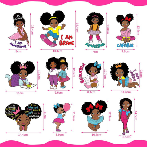 12 Pcs Black Girl Iron on Patches T Shirt Iron on Transfer Decals Clothing Stickers for DIY Women Girl Coat Backpack Jackets Decoration(Classic St...