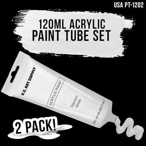 U.S. Art Supply Artists Acrylic Color Paint, Titanium White, 2 Extra-Large 120ml Tubes - Professional Grade, Excellent Tinting Strength, Mixable -...