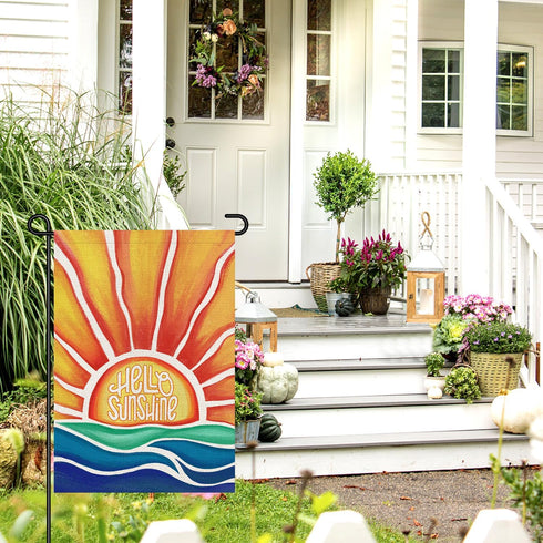 Hello Sunshine Summer Garden Flag Burlap 12x18 Inch Double Sided, Holiday Farmhouse Sign Small Flags Yard Outdoor Decor DF546...