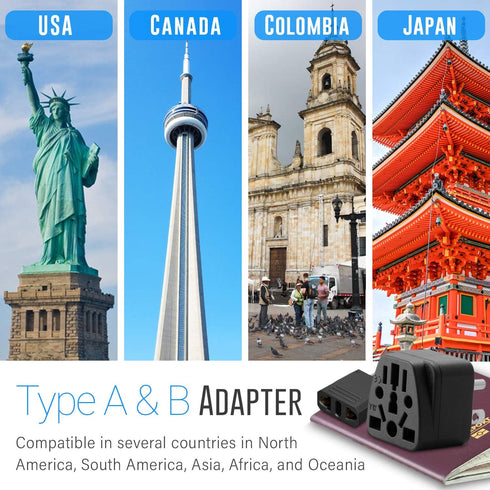Europe to US Plug Adapter EU/UK/AU/in/CN/JP/Asia/Italy/Brazil to USA (Type A & B) American Travel Adapter and Converter, Wall Outlet Power Charger...