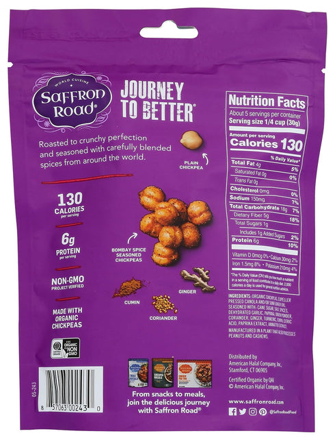 Saffron Road Bombay Spice Crunchy Chickpea Snack, 6oz - Gluten Free, Non-GMO, Halal, Kosher, Vegan...