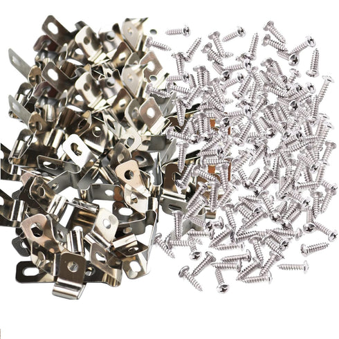 200 Pcs Fence Wire Clamps with 200 Pcs Screws, Stainless Steel Wire Clips Mount Welded Wire to Vinyl, Wood or Metal Fence (for 12-16 Gauge Wire Fe...