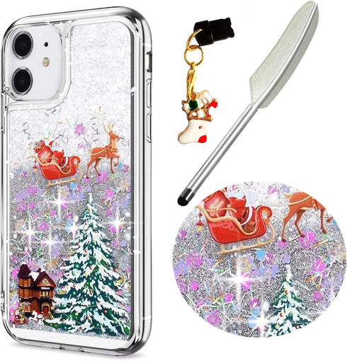 Xmas Case for iPhone 11 Case iPhone 11 Christmas Phone Case Glitter Sparkle Liquid Floating Case Shockproof Clear Soft TPU Bumper Case Xmas Santa ...