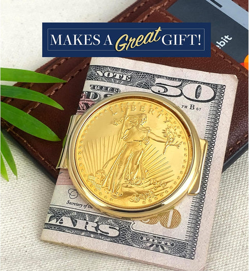 American Coin Treasures Gold Tone Coin Money Clip - Tribute To $20 1933 Saint Gaudens Double Eagle Gold Piece MoneyClip - Holder...