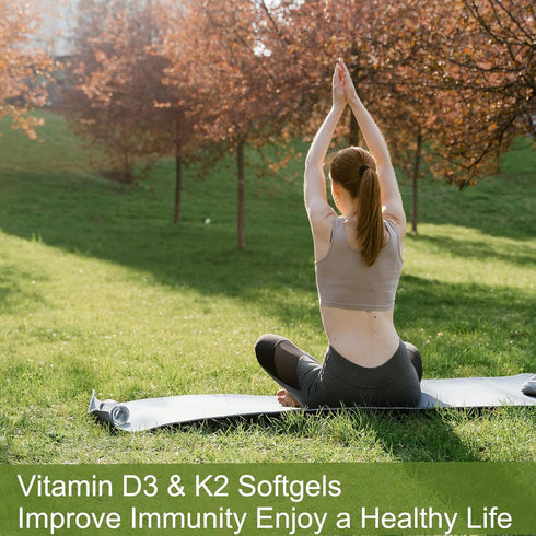 2-in-1 Vitamin D3 K2 Supplement Softgel, 10000 IU VIT D3 + 200 MCG Vitamin K2, Free of GMO, Gluten, Soy, Bone Health, Cardiovascular Health Suppor...