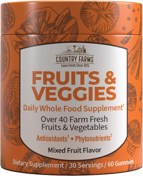 COUNTRY FARMS Fruits and Veggies Gummies, with Over 40 Farm Fresh Fruits & Vegetables, Packed with Powerful Antioxidants, (Spirulina, Blueberry, M...