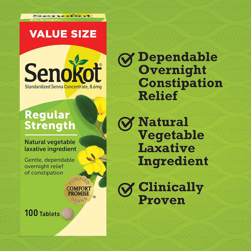 Senokot Regular Strength Tablets Natural Vegetable Laxative Ingredient, 100 Count...