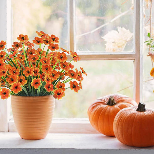MACTING 6 Bundles Artificial Fall Flowers, UV Resistant Fake Mums, Faux Thanksgiving Flowers for Vase Window Planters Patio Porch Home Indoor Outd...
