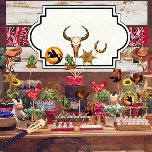 24Pcs Western Cowboy Party Decorations Centerpiece Sticks, Western Theme Birthday Party Supplies Table Centerpiece Decorations, Wild West Cowboy B...
