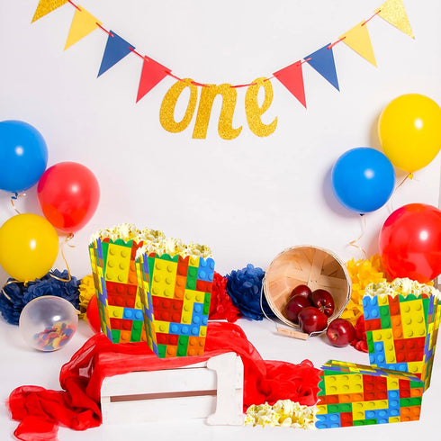 12 PCS Building Block Popcorn Boxes Building Block Party Supplies Building Block Party Favor Boxes Building Block Birthday Party Favors Building B...