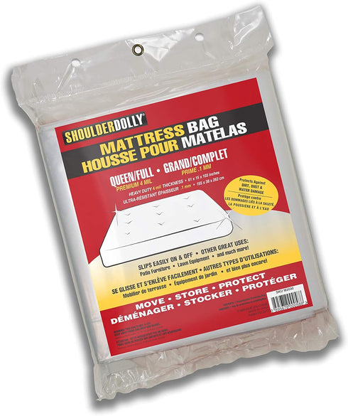 Mattress Bag (Queen, 4Mil) from Shoulder Dolly - Heavy Duty Mattress Bags for Storage and Moving – Protect Your Mattress – M2030,Transparent,Queen...