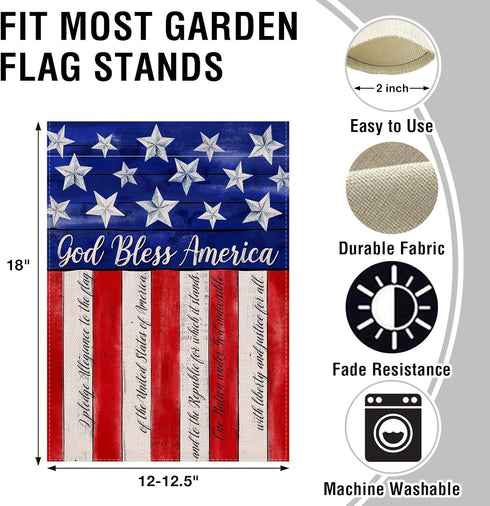 God Bless America 4th of July Home Decorative Garden Flag, House Yard American Stars Stripes Outside Decor, USA Patriotic Memorial Day Outdoor Sma...