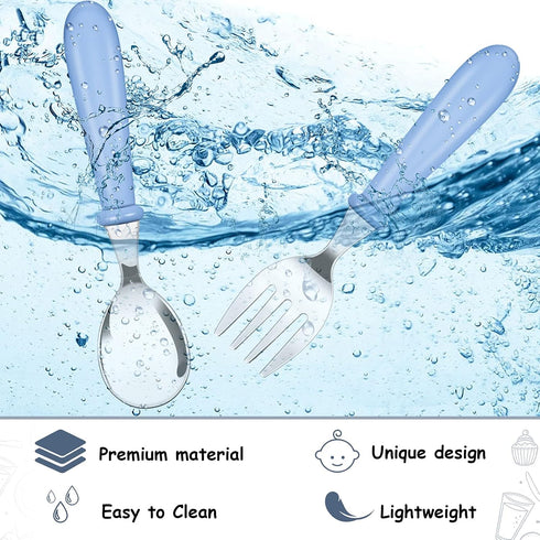 Honeydak 12 Pieces Toddler Utensils Kids Fork and Spoon Silverware Set colored Stainless Steel Safe Flatware Round Handle Utensils Baby Cutlery me...