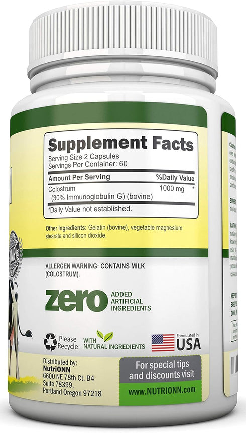Colostrum - 1000mg - 120 Capsules - 30% IgG - Non-GMO US Dairy - First Milking Bovine Colostrum - Low Heat Processed - Great for GI Tract Health -...