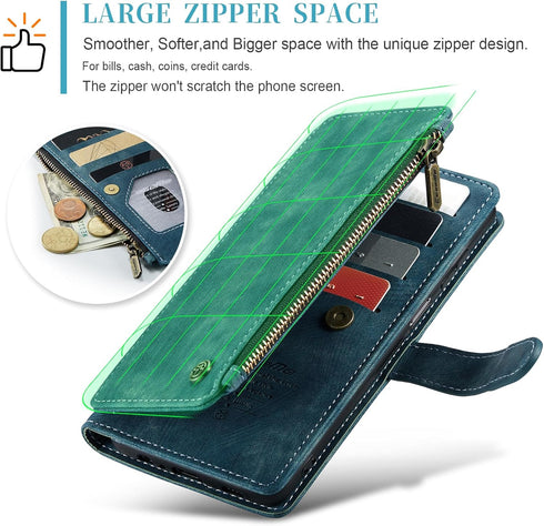 Samsung Galaxy A15 5G Wallet Case with Card Holder Kickstand Magnetic Zipper Pocket Lanyard Strap Wristlet,Leather Flip Case Wallet for Samsung Ga...