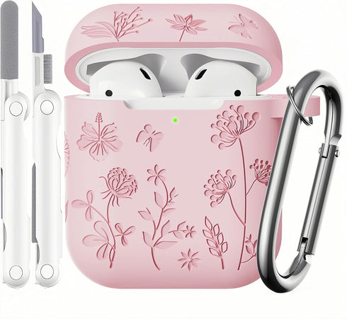 Compatible with Airpods Case - Flower Engraved Soft Silicone Case for Airpods 2nd Generation Case - Cute Case for Airpods Case 1st/2nd Generation ...