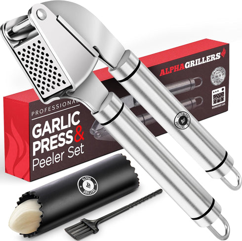 Garlic Press Stainless Steel - Professional Garlic Mincer and Crusher with Silicone Peeler Dishwasher Safe...