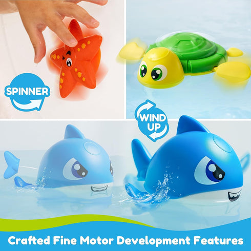 JOYIN Baby Bath Toy Set - Magnetic Fishing Toy with Fishing Rod, Soft Puffer & Clown Fish, Spinning Octopus and Starfish, Wind-up Shark and Turtle...