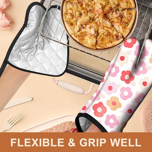 Oven Mitts Pot Holders Set 4 PCS for Kitchen, Heat Resistant Hot Pads Mittens Gloves for Cooking Grilling Baking BBQ Cute Flower Pot Holders Cook ...