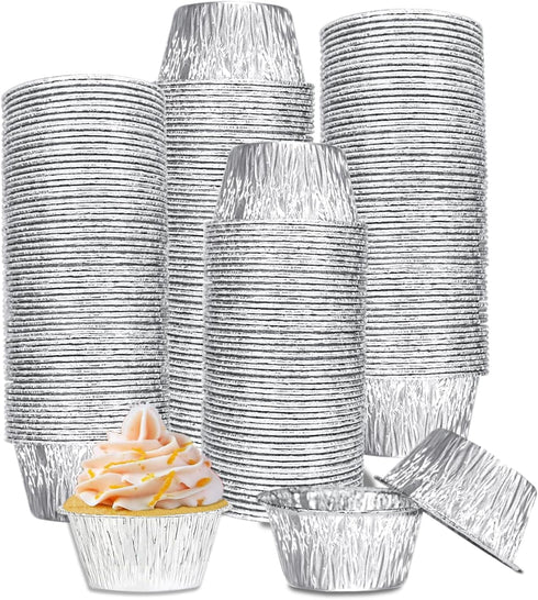 Aluminum Foil Baking Cups, 150 Pack Disposable 3 Oz Ramekins Aluminum Cupcake Muffin Liners Silver Foil Baking Cups for Egg Tart, Baking, Cupcake,...