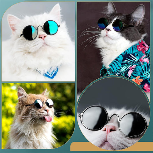 Dog Sunglasses Retro Pet Glasses Doll Glasses Classic Round Dog Glasses Metal Cat Puppy Eye Wear Hippie Costumes for Cats and Dogs, Photos Props C...