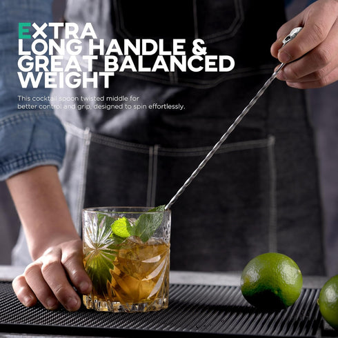 Homestia Bar Spoon Cocktail Mixing Spoon, 12-Inches Long Handle Stainless Steel Cocktail Stirrers, Spiral Design with Skull End Cocktail Spoon for...