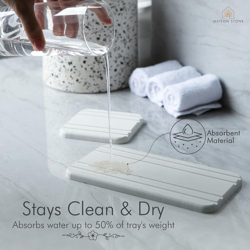 Bathroom Tray w/Bonus Vanity Tray. Absorbent Bathroom Trays for Counter. Multipurpose 8x4 Countertop Tray. Perfume Tray. Kitchen Soap Tray. Time S...
