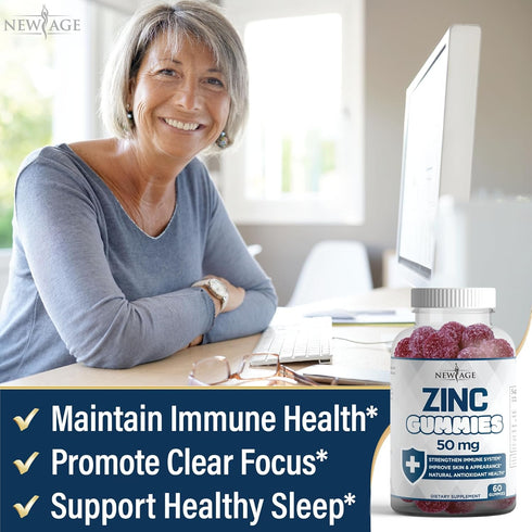 Zinc Gummies - 50mg High Immune Booster Zinc Supplement, Immune Defense, Powerful Natural Antioxidant, Non-GMO - by New Age (60 Count (Pack of 1))...