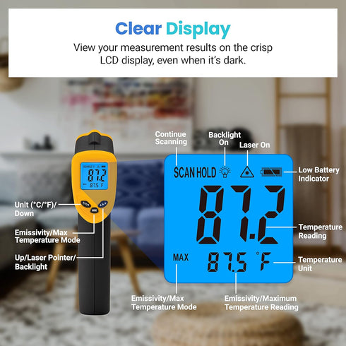 Etekcity Infrared Thermometer Laser Temperature Gun 774, Digital IR Meat Thermometer for Cooking, Candy, Food, Pizza Oven Grill Accessories, Heat ...