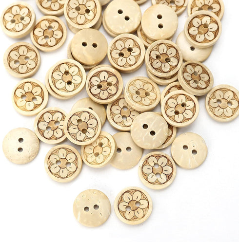 Pack of 50pcs 1/2 Inch Buttons for Sewing, Coconut Shell Flower Wooden Button Perfect for Men's Shirts, Scrap-Booking, Jewelry, Quilts, and DIY Cr...