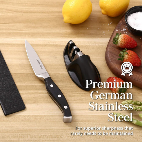 Master Maison 3.5" Professional German Stainless Steel Paring Knife Set w/Dual Sharpener & Edge Guard - Peeling Chef Kitchen Set - Kitchen Pairing...