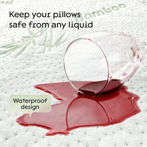 2 Pack Waterproof Viscose Made from Bamboo Pillow Protectors - Pair Zippered Case Queen 20x30 Inches - Natural Cooling Guaranteed Noiseless Pad, U...